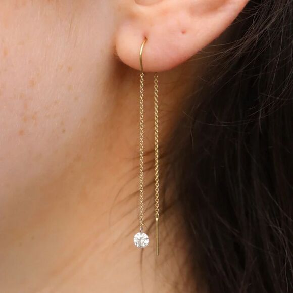 Threader Diamond  Earrings M1278 - Picture 1 of 6